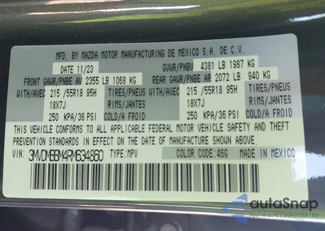 2024 Mazda Cx-30 2.5 S Select Sport z USA, uszkodzony, nr VIN 3MVDMBBM4RM634860